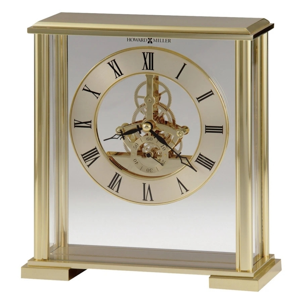 BRASS AND POLISHED BRASS FINISHED HOWARD MILLER TABLE/SKELETON CLOCK 645-622